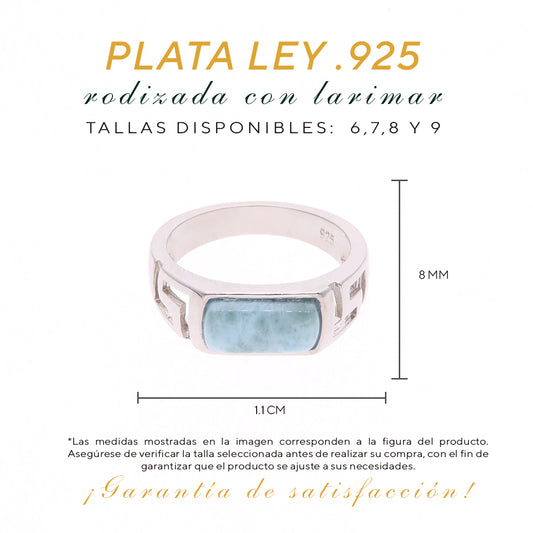 Anillo Rectangular Ancho Larimar en Plata.925