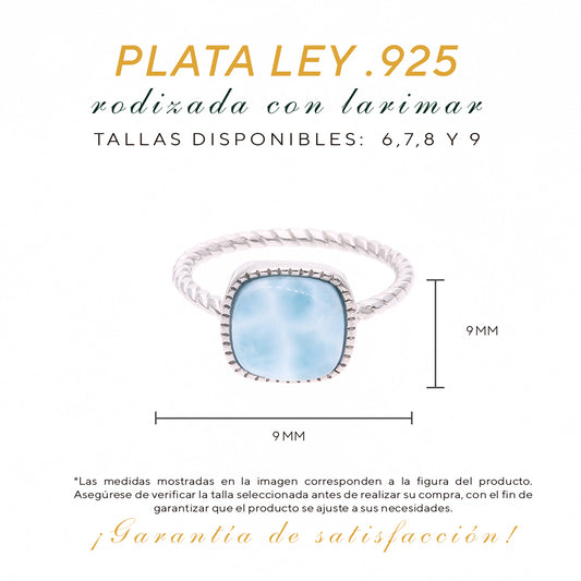 Anillo Larimar con Bisel en Plata.925
