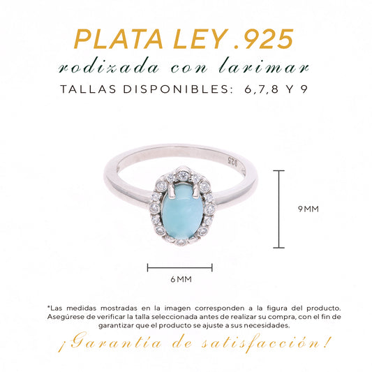 Anillo Ovalado Clásico de Larimar en Plata.925