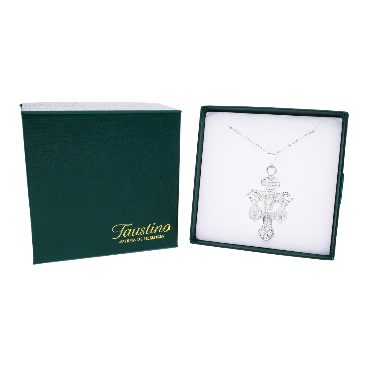 Crucifijo doble vista San Benito plata .925 en caja Faustino Joyería de Herencia