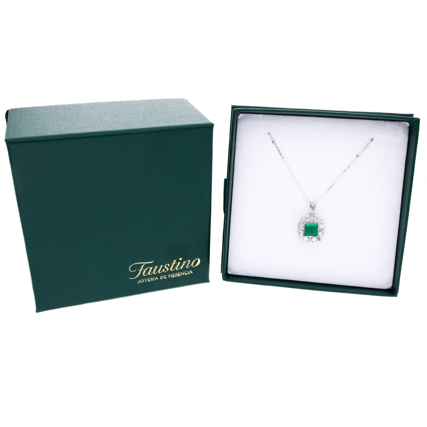 Dije Plata Ley 925 con Rodio y Zirconia AAA Color Verde Esmeralda y Blanco