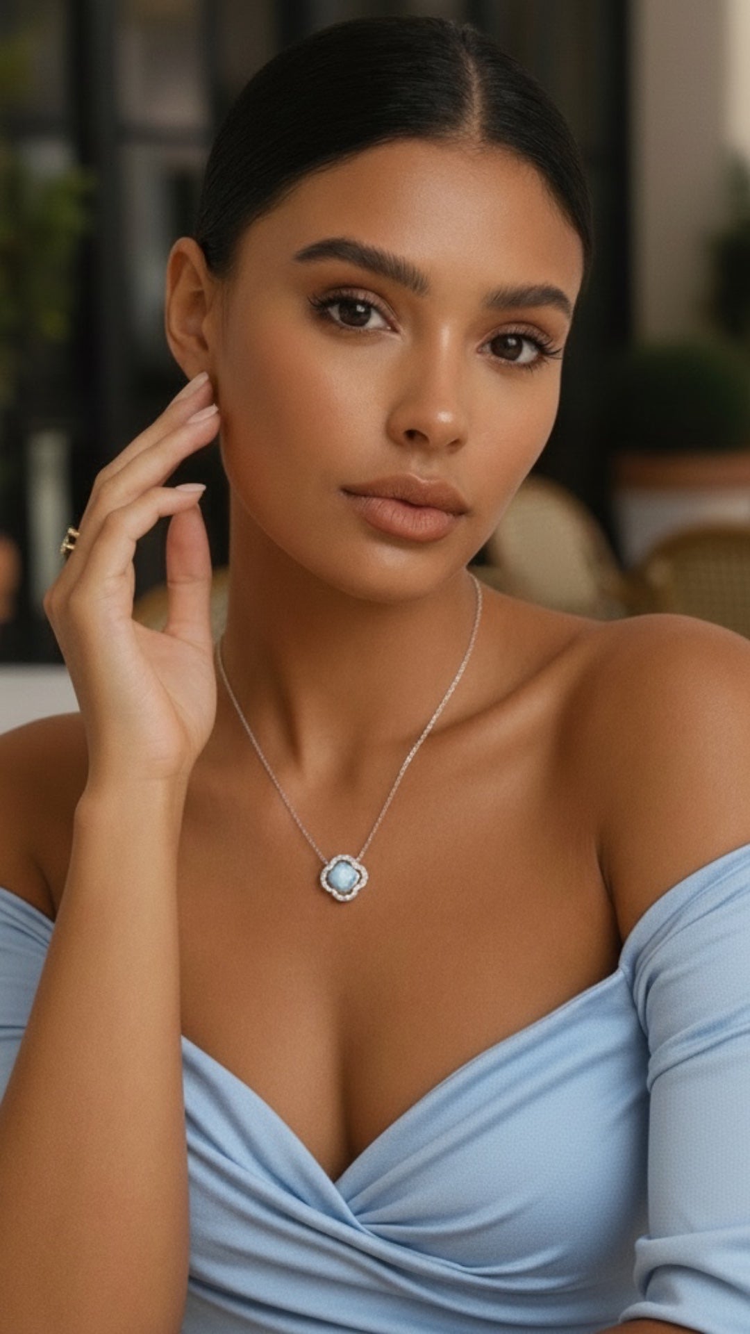 Collar Flor de Larimar en Plata.925
