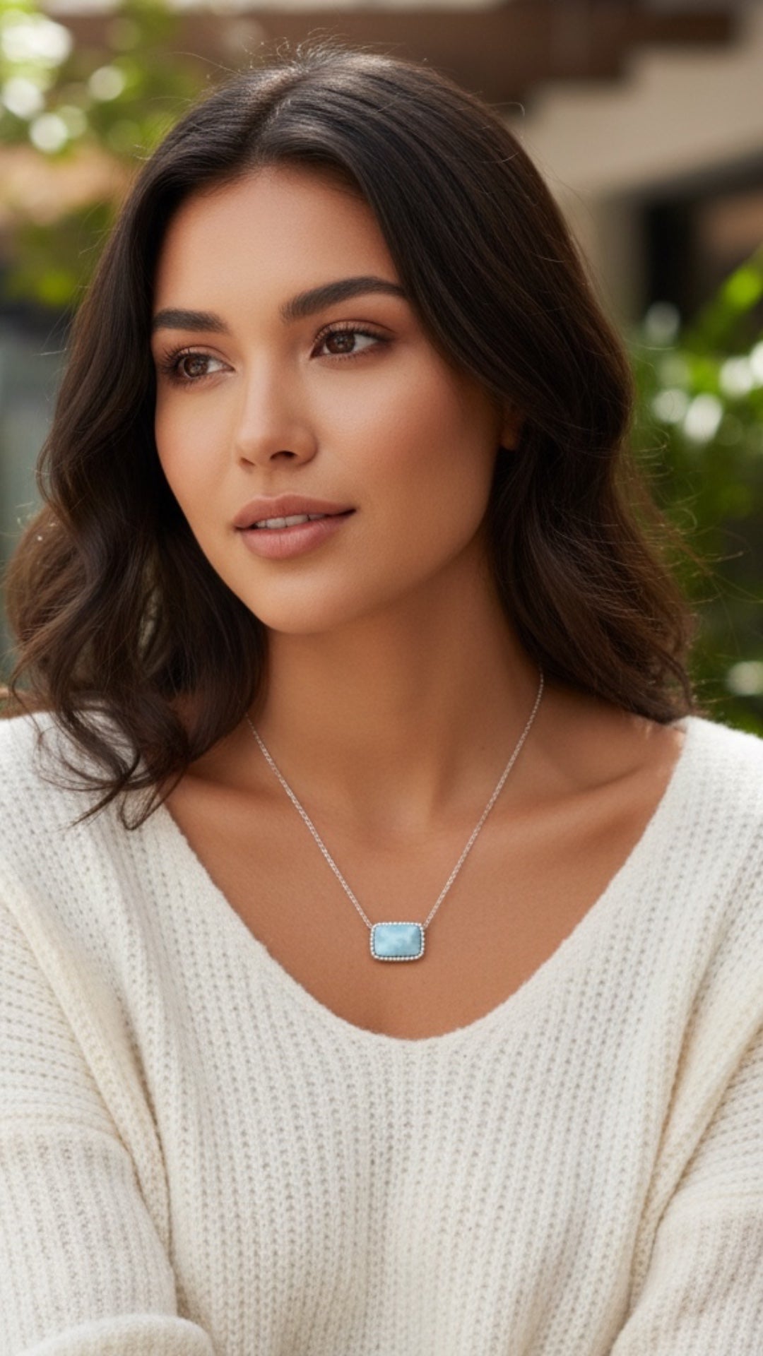 Collar Rectangular con Marco Larimar en Plata .925
