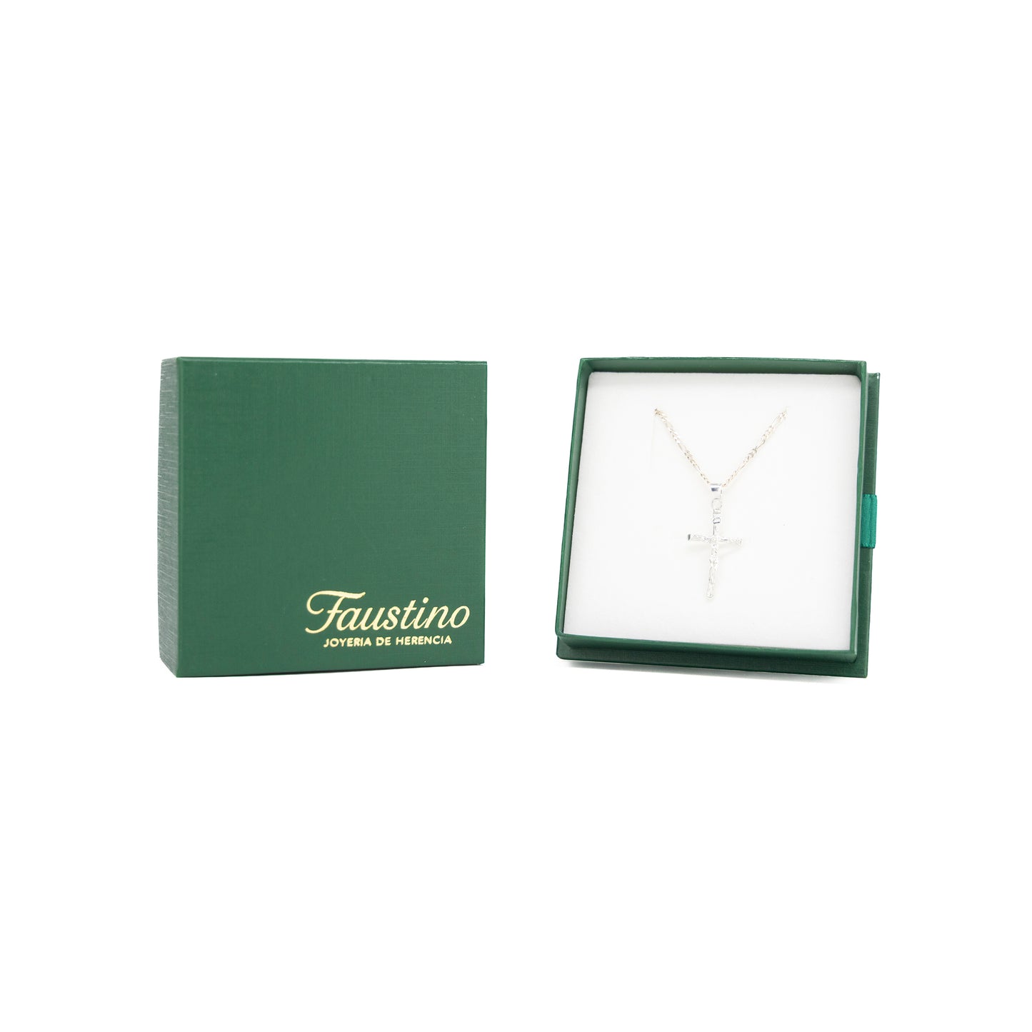 Set de Dije y Cadena de Plata ley .925- Crucifijo con Cristo con Cadena Fígaro .925