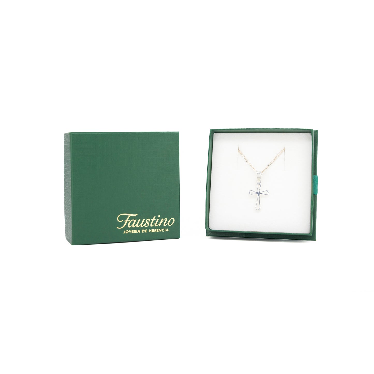 Set de Dije y Cadena de Plata - Cruz Lazo con Zirconia con Cadena Fígaro .925(COM.DR079)