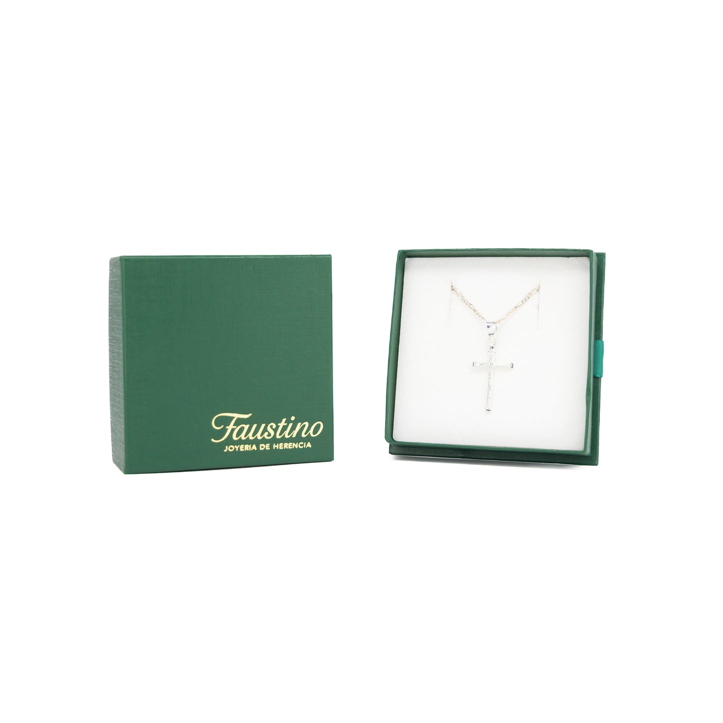 Set de Dije y Cadena de Plata - Cruz Clásica Pulida con Cadena Fígaro .925