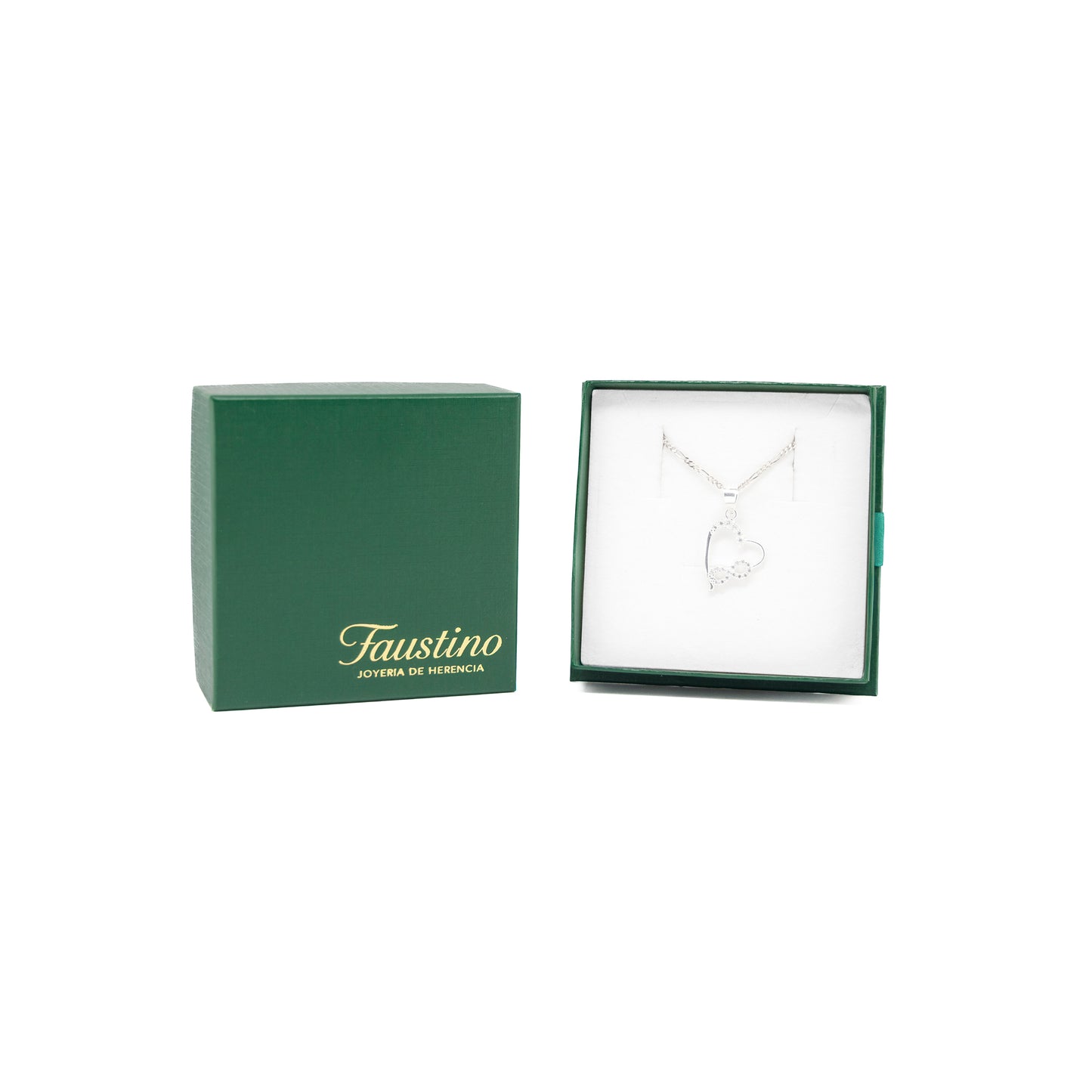 Set de Dije y Cadena de Plata - Corazón con Zirconias con Cadena Fígaro .925
