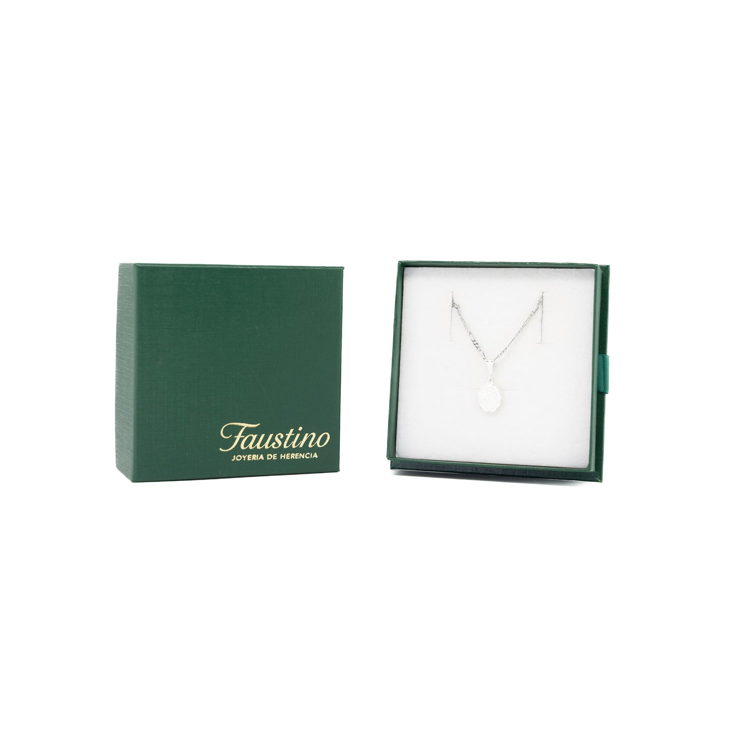 Set de Dije y Cadena de Plata - San Benito con Marco Ornamental Doble Vista con Cadena Fígaro (COM.FBD-174)