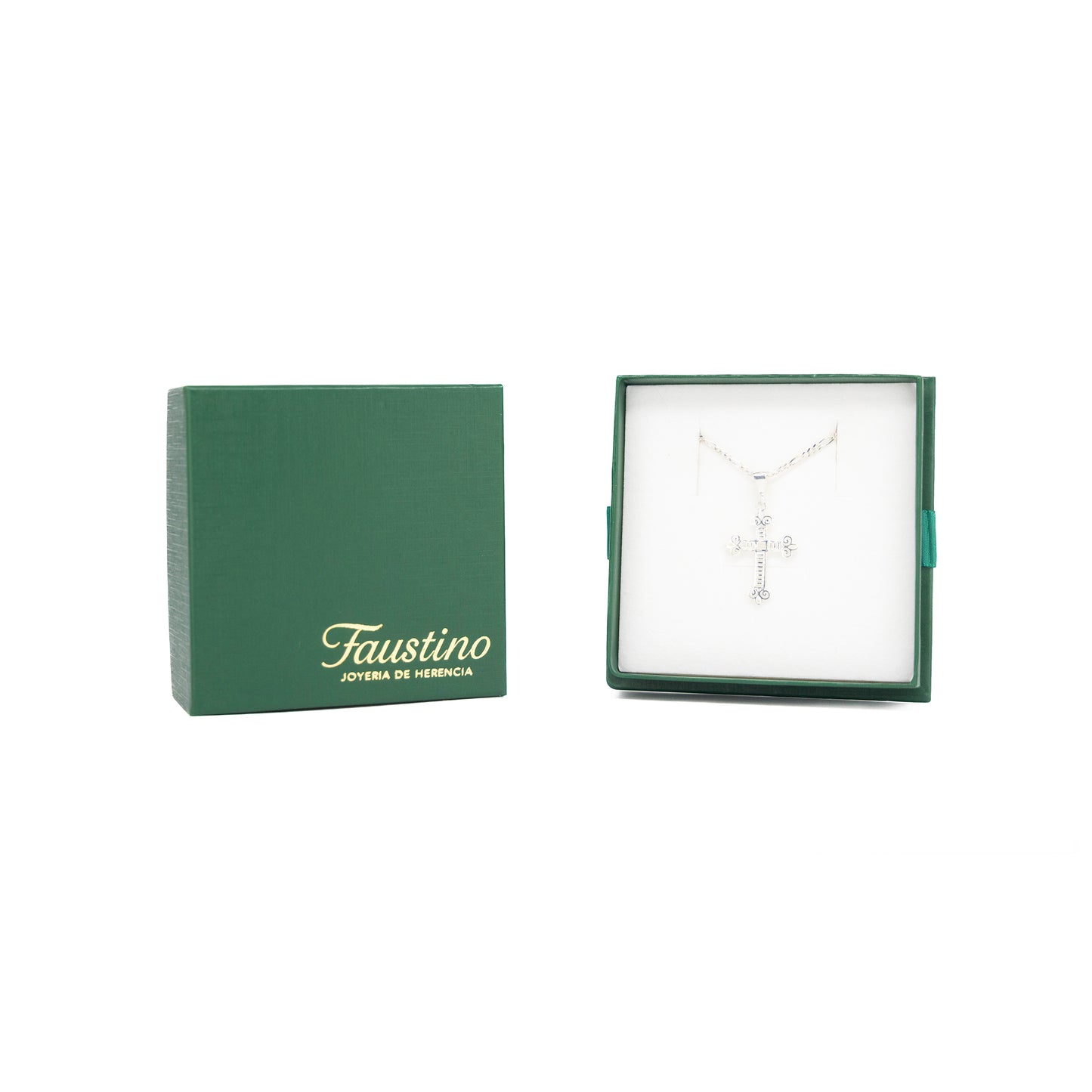 Set de Dije y Cadena de Plata ley.925 - Cruz Barroca Ornamental y Cadena Fígaro