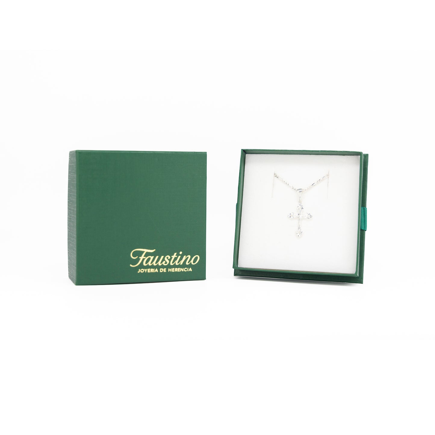 Set de Dije y Cadena de Plata - Cruz Gótica Ornamental con Cadena Fígaro .925