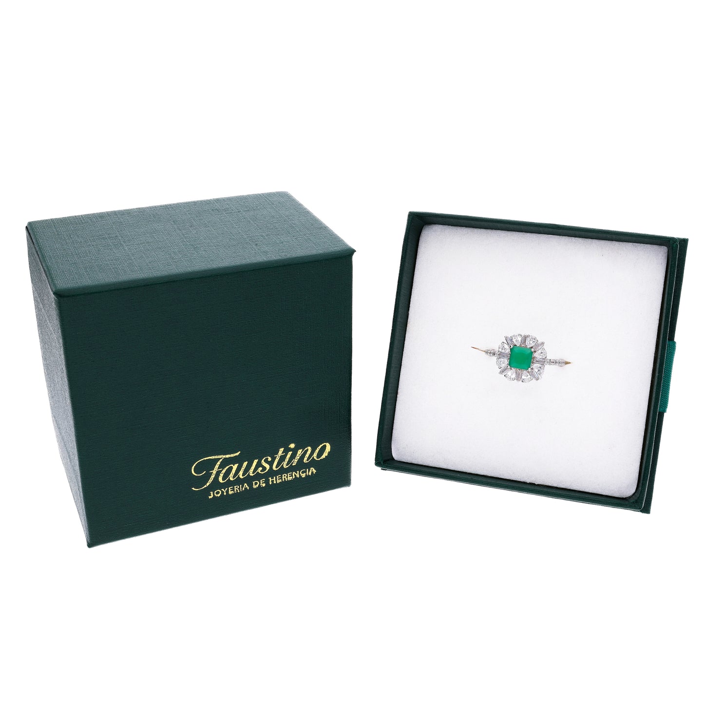 Anillo Plata Ley 925 con Rodio y Zirconia AAA Color Verde Esmeralda y Blanco