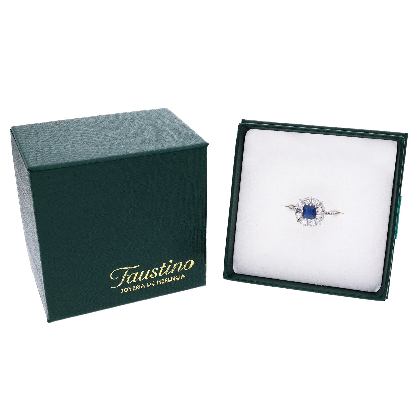 Anillo Plata Ley 925 con Rodio y Zirconia AAA Color Azul Zafiro y Blanco