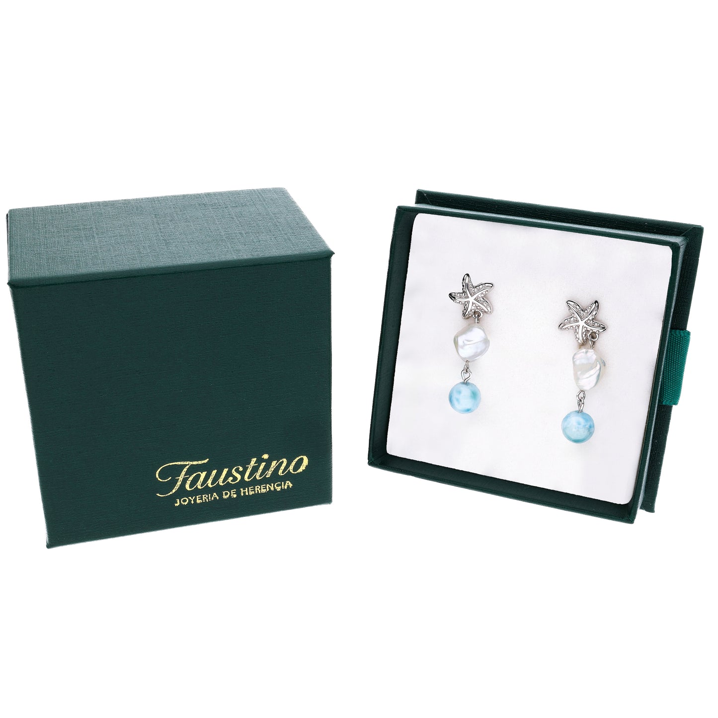 Aretes Perla y Larimar en Plata.925