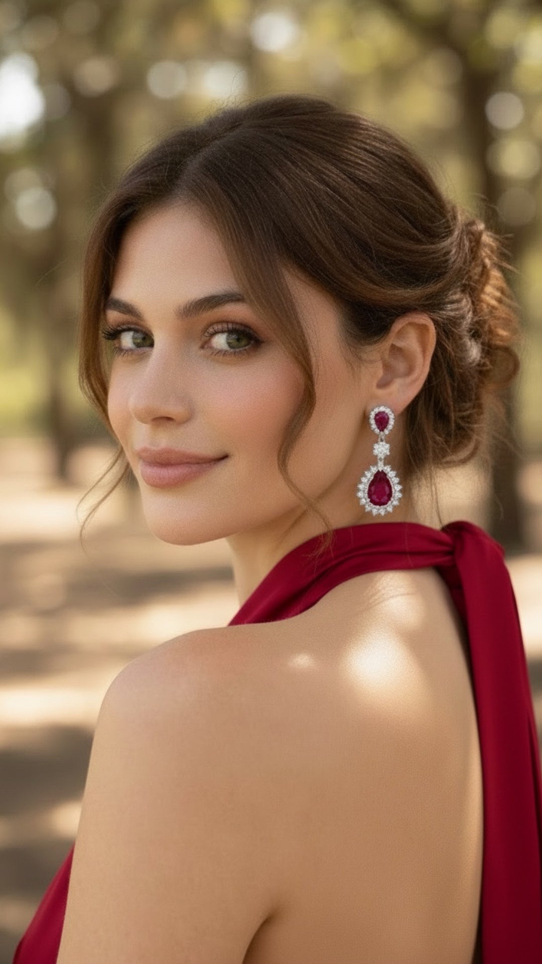 ARETES EN PLATA LEY .925, CON RODIO , ZIRCONIA AAA ROJO RUBI Y BLANCO