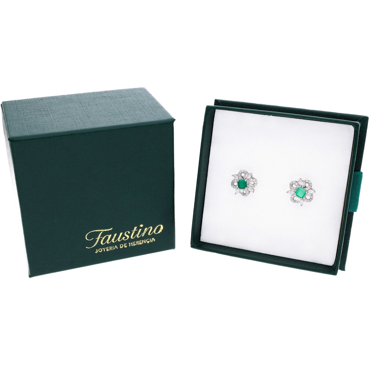 BROQUEL EN PLATA LEY .925, CON RODIO , ZIRCONIA AAA VERDE ESMERALDA Y BLANCO
