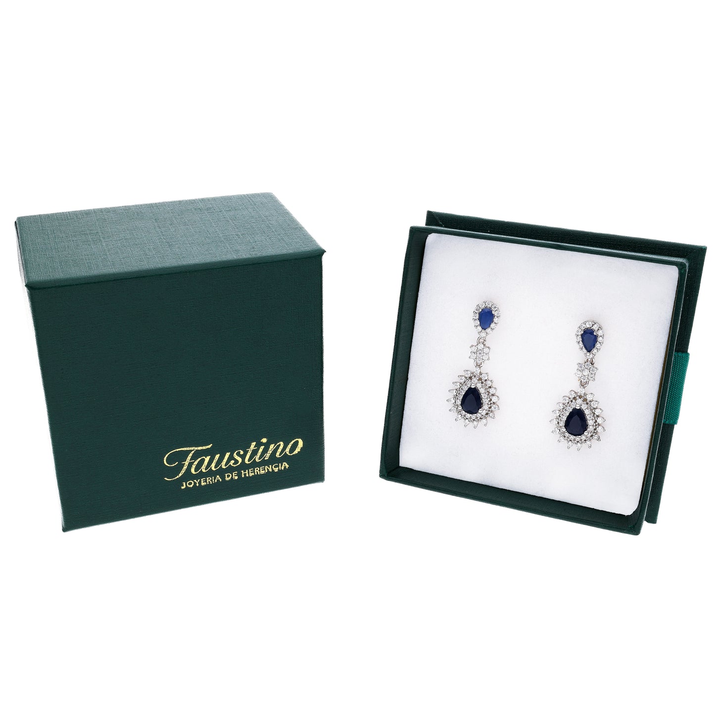 ARETES EN PLATA LEY .925, CON RODIO , ZIRCONIA AAA AZUL ZAFIRO Y BLANCO , REDONDO