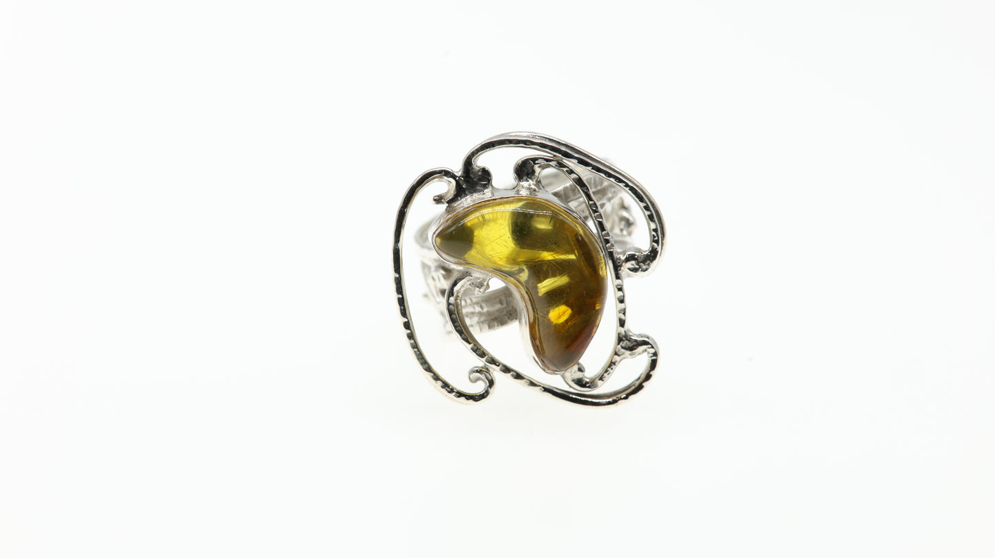Anillo Plata 950 con Ámbar Estilo Exclusivo Mayoreo Menudeo