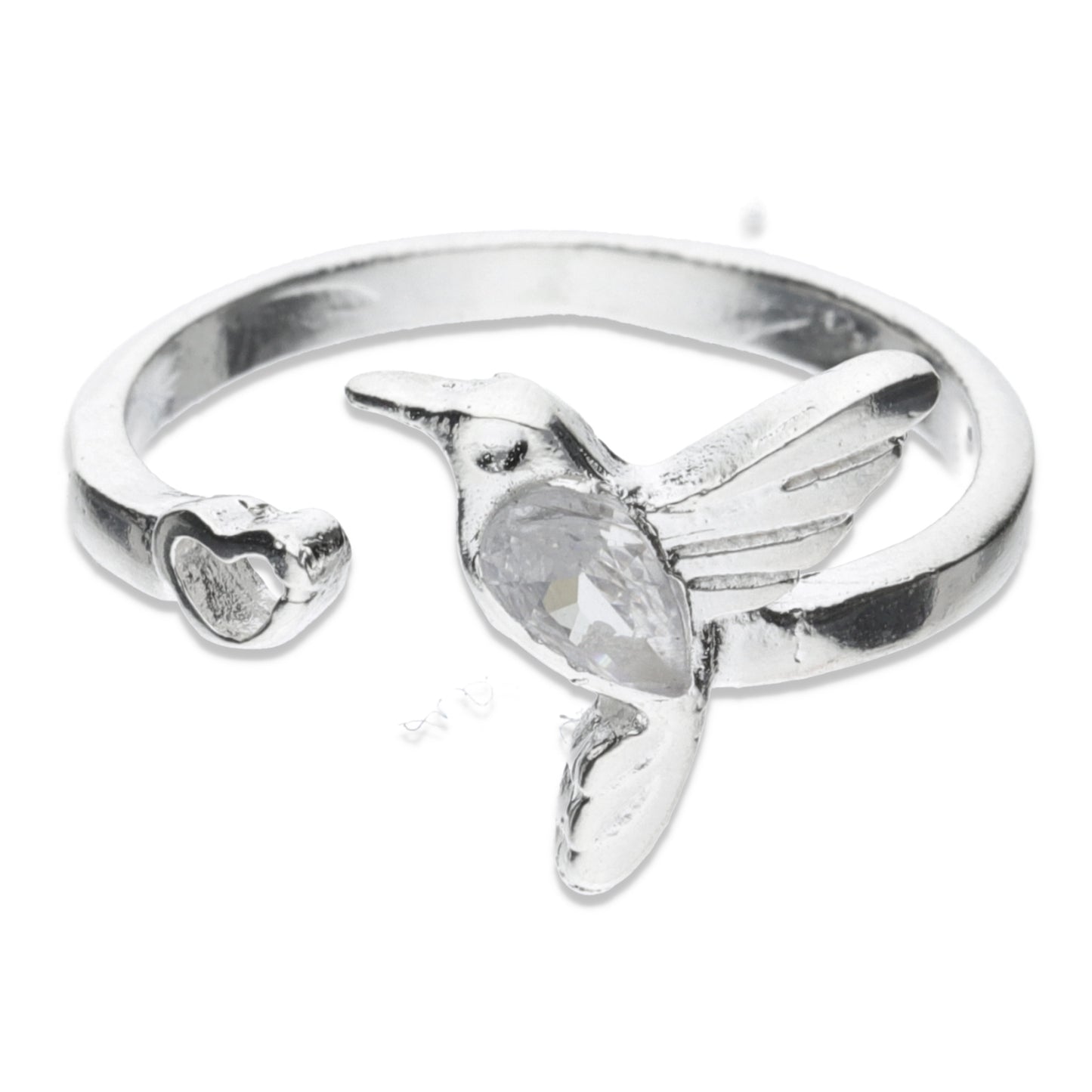 Anillo Plata .925 con Topacio Blanco en Forma de Colibri Mod.21 Talla 5, 6, 7, 8 AJAD010 - Joyería Elegante