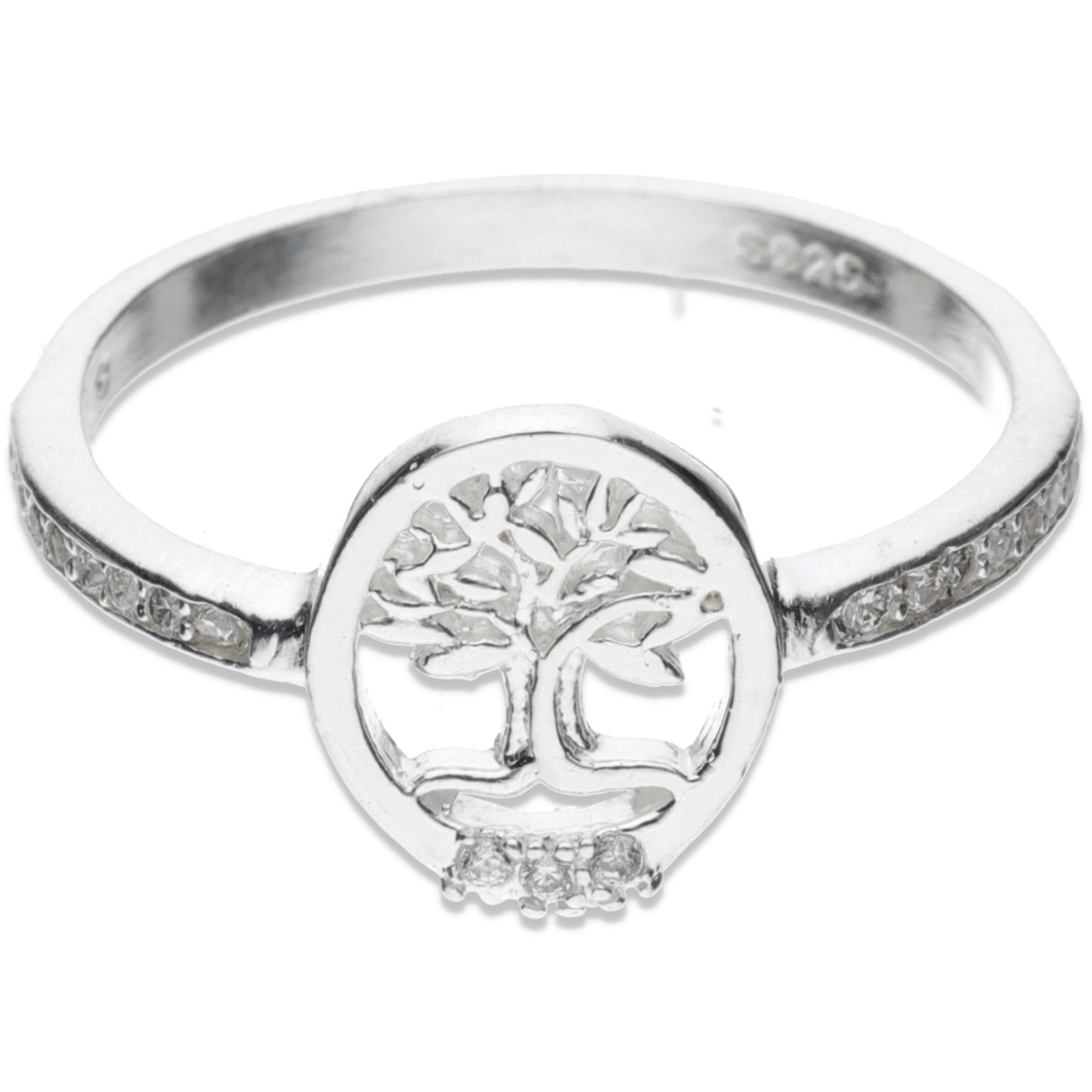 Anillo Plata .925 con Topacio Blanco en Forma de Arbol de la Vida Talla 6, 7, 8, 9 AJAD017 - Joyería Elegante