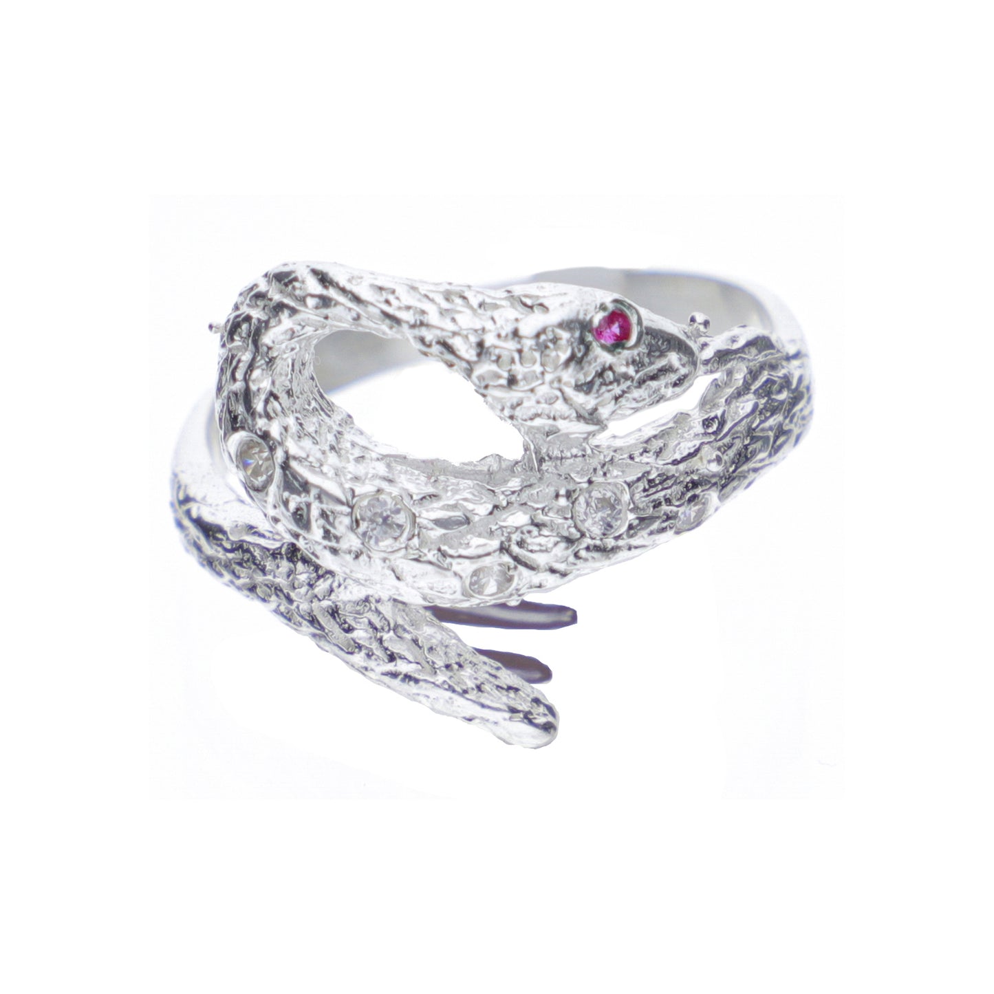 Anillo Plata .925 con Diseño de Serpiente con Ojos de Rubí y Cristales Premium 3.6 Gramos - Joyería Elegancia Anillo Serpiente Rubí Suprema