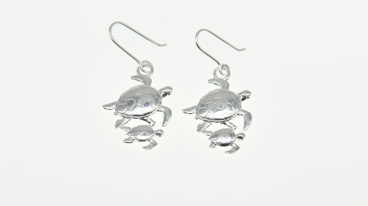 Aretes Plata .925 Tortuga con Bebé - Mayoreo y Menudeo