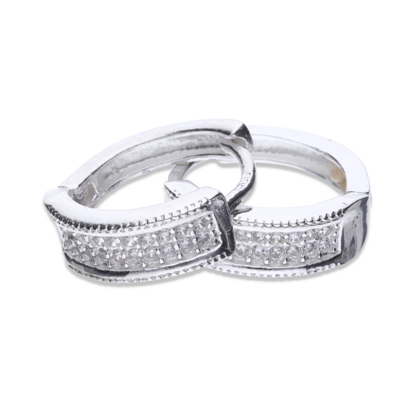 Huggies de Plata .925 con Diseño Ornamental con Cristales Premium 2.9 Gramos - Joyería Elegancia Ornamental Cristalina Suprema