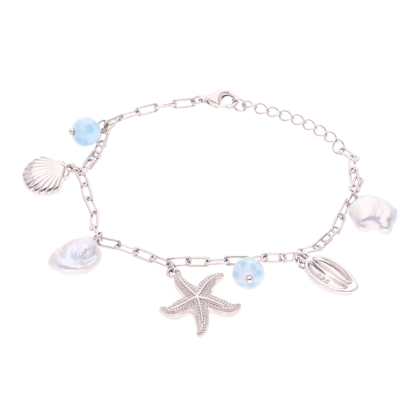 Pulsera Marina con Dijes de Larimar en Plata .925
