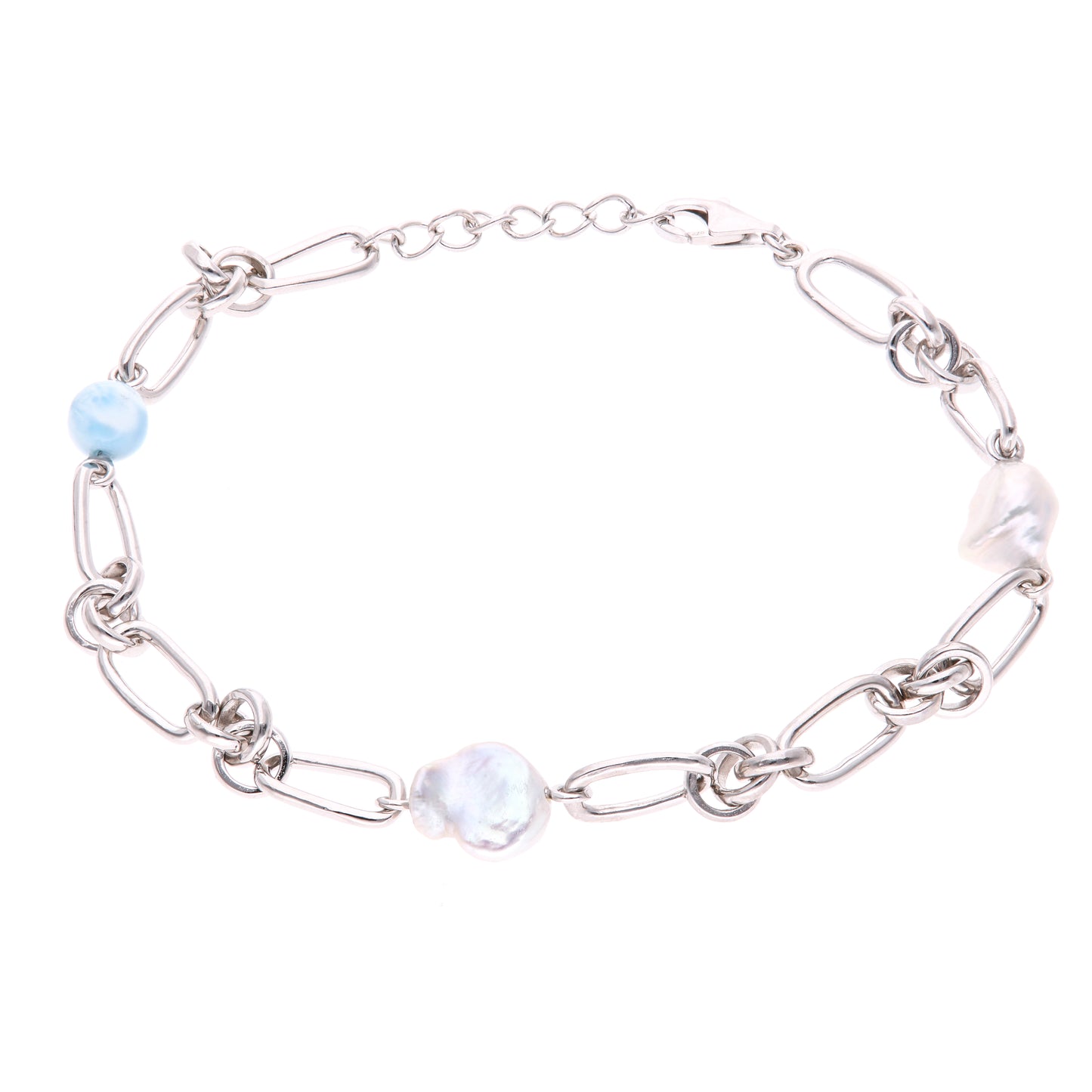 Pulsera Clásica de Eslabones con Larimar en Plata .925