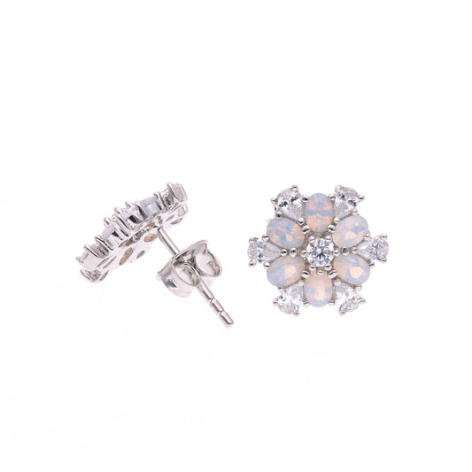 BROQUEL EN PLATA LEY .925, CON RODIO , ZIRCONIA AAA Y OPALO BLANCO