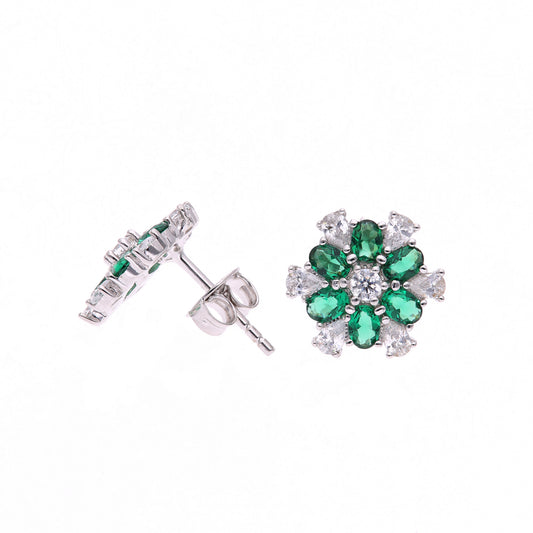 BROQUEL EN PLATA LEY .925, CON RODIO , ZIRCONIA AAA VERDE ESMERALDA Y BLANCO