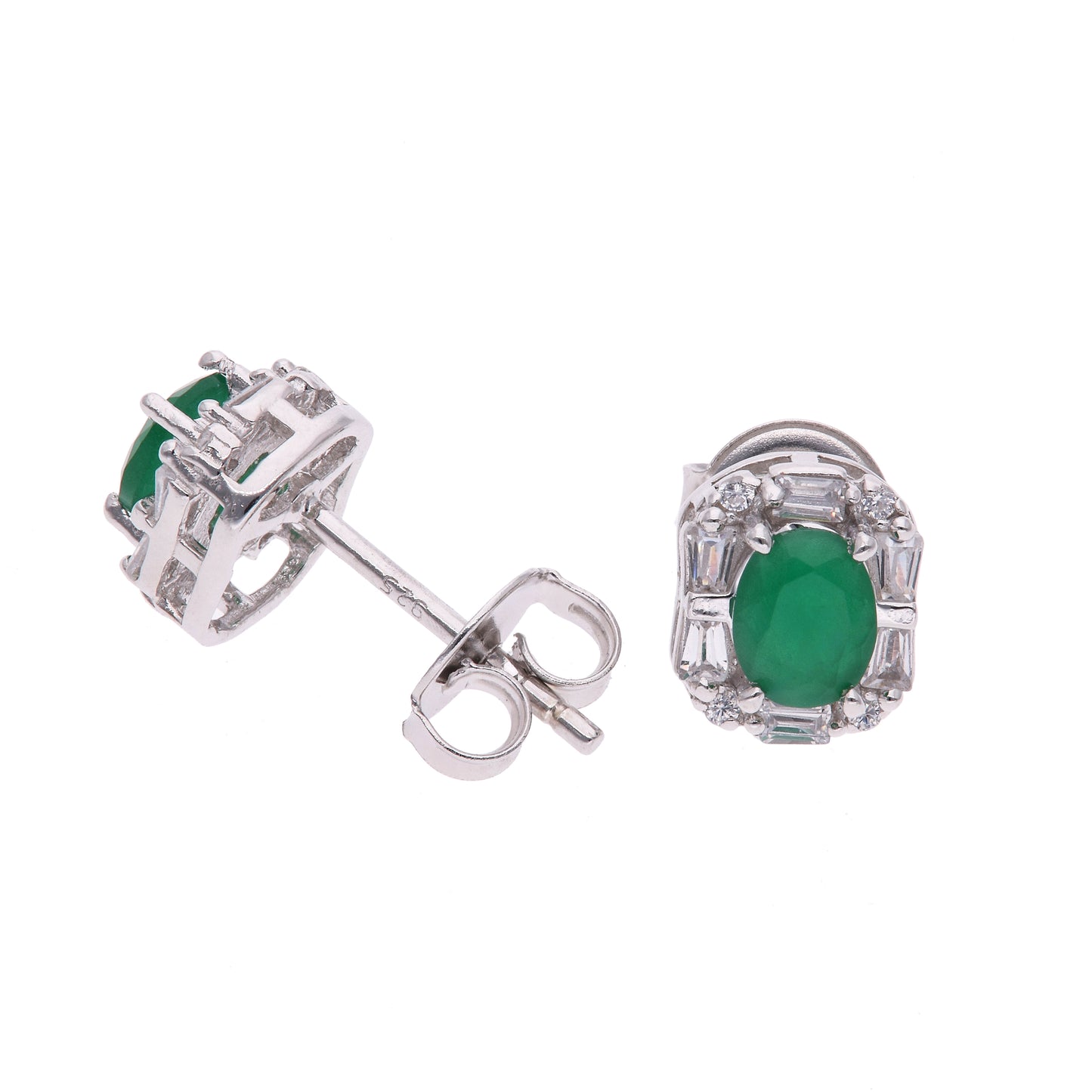 BROQUEL EN PLATA LEY .925, CON RODIO , ZIRCONIA AAA VERDE ESMERALDA Y BLANCO