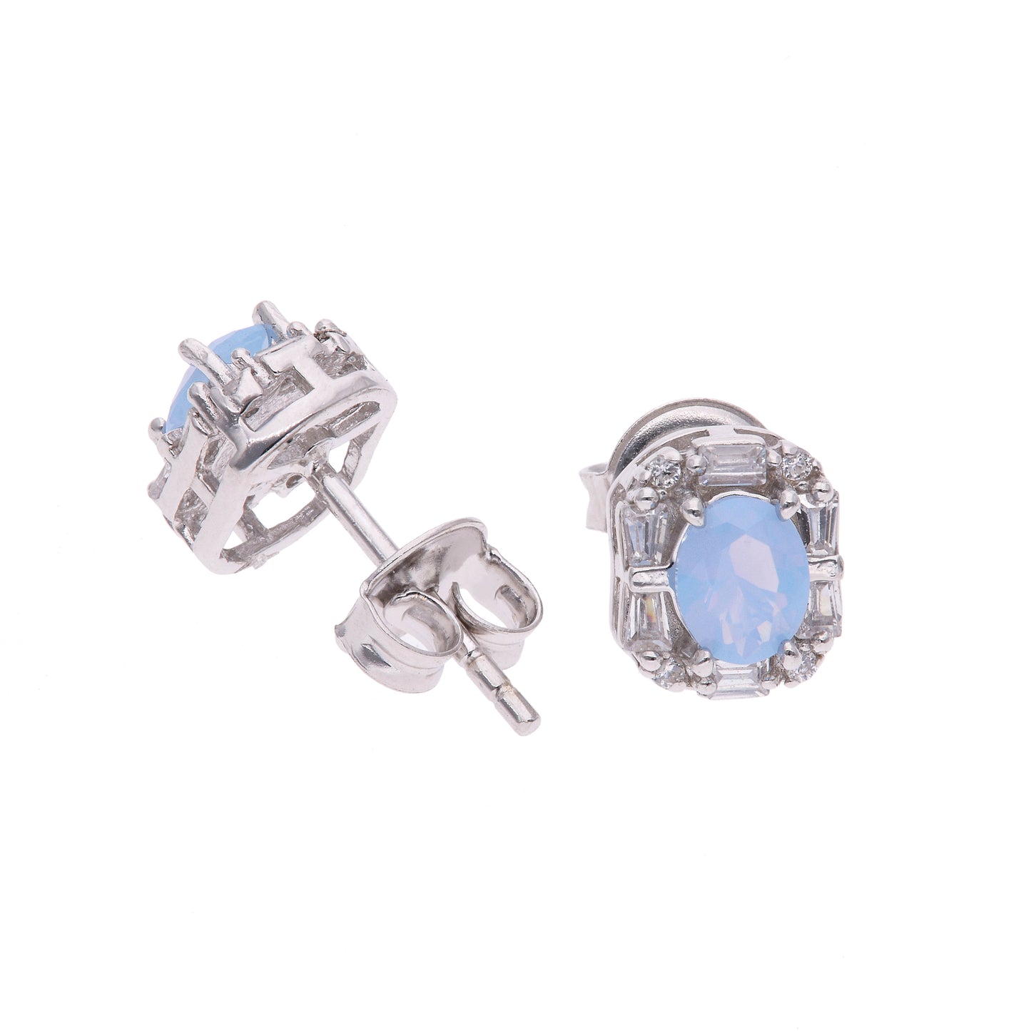 BROQUEL EN PLATA LEY .925, CON RODIO , OPALO AZUL Y ZIRCONIA AAA