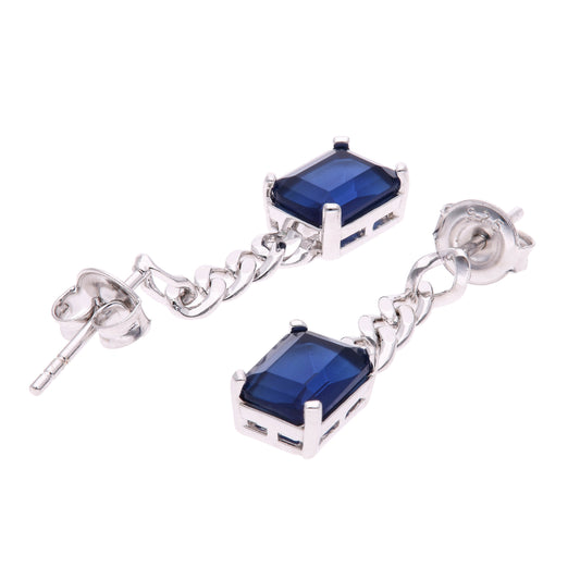 ARETES EN PLATA LEY .925, CON RODIO , ZIRCONIA AAA AZUL ZAFIRO Y BLANCO