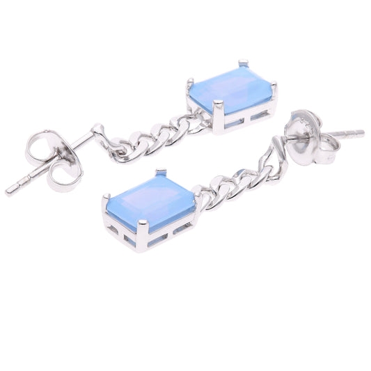 ARETES EN PLATA LEY .925, CON RODIO , OPALO AAA AZUL CIELO