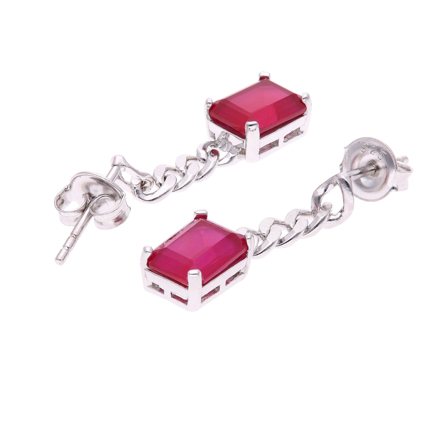 ARETES EN PLATA LEY .925, CON RODIO , ZIRCONIA AAA ROJO RUBI Y BLANCO