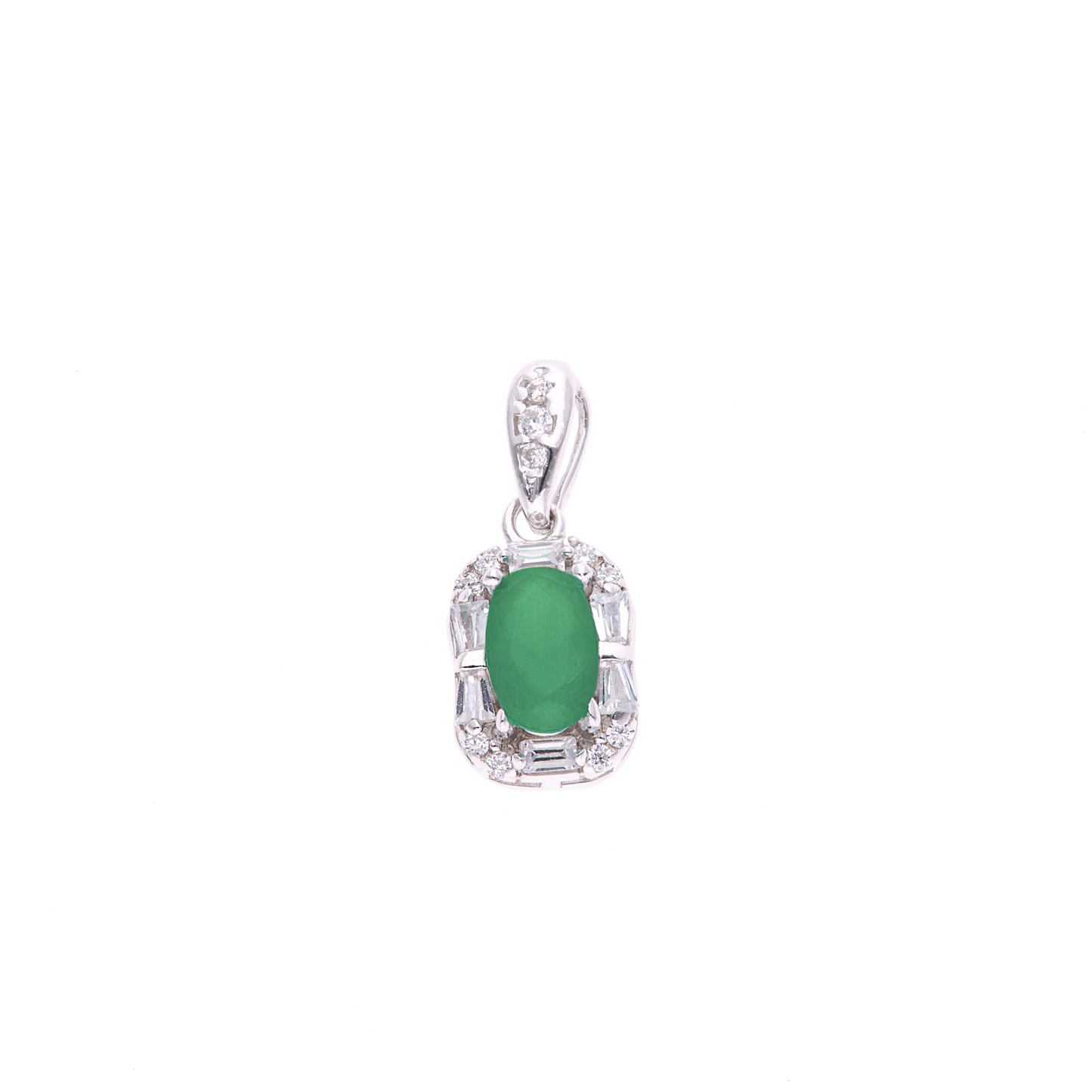 DIJE EN PLATA LEY .925, CON RODIO , ZIRCONIA AAA VERDE ESMERALDA Y BLANCO