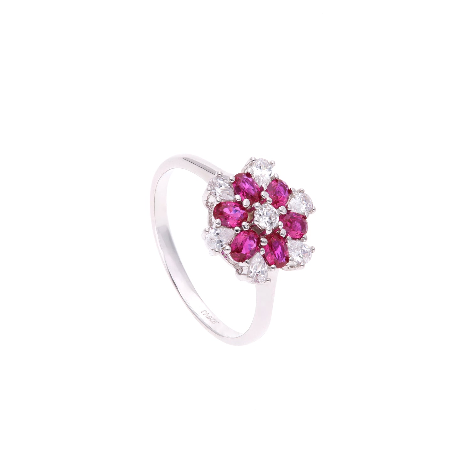 ANILLO EN PLATA LEY .925, CON RODIO , ZIRCONIA AAA ROJO RUBI Y BLANCO