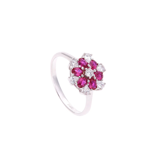 ANILLO EN PLATA LEY .925, CON RODIO , ZIRCONIA AAA ROJO RUBI Y BLANCO