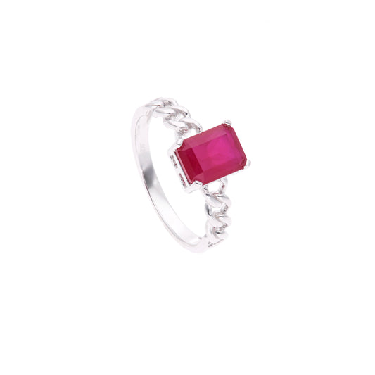 ANILLO EN PLATA LEY .925, CON RODIO AAA , TOPACIO ROJO