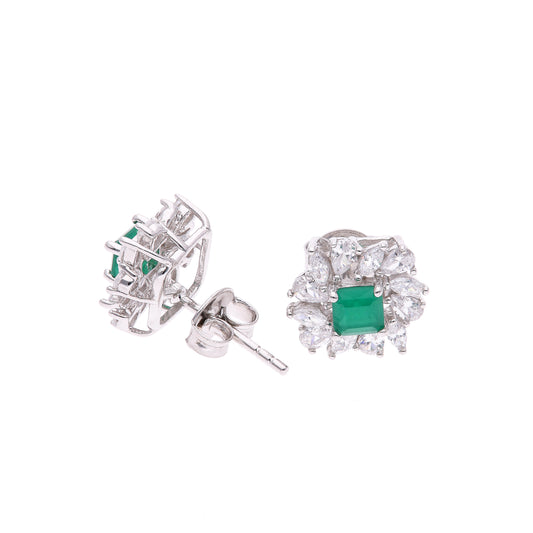 BROQUEL EN PLATA LEY .925, CON RODIO , ZIRCONIA AAA VERDE ESMERALDA Y BLANCO