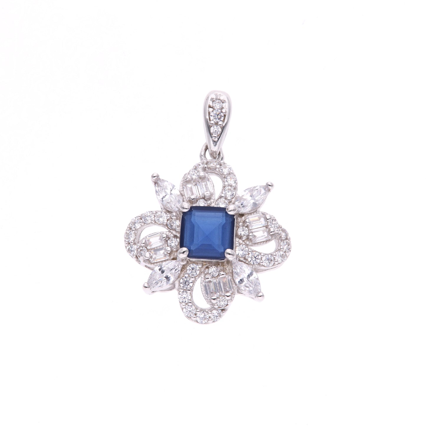 Dije Plata Ley 925 con Rodio y Zirconia AAA Color Azul Zafiro y Blanco