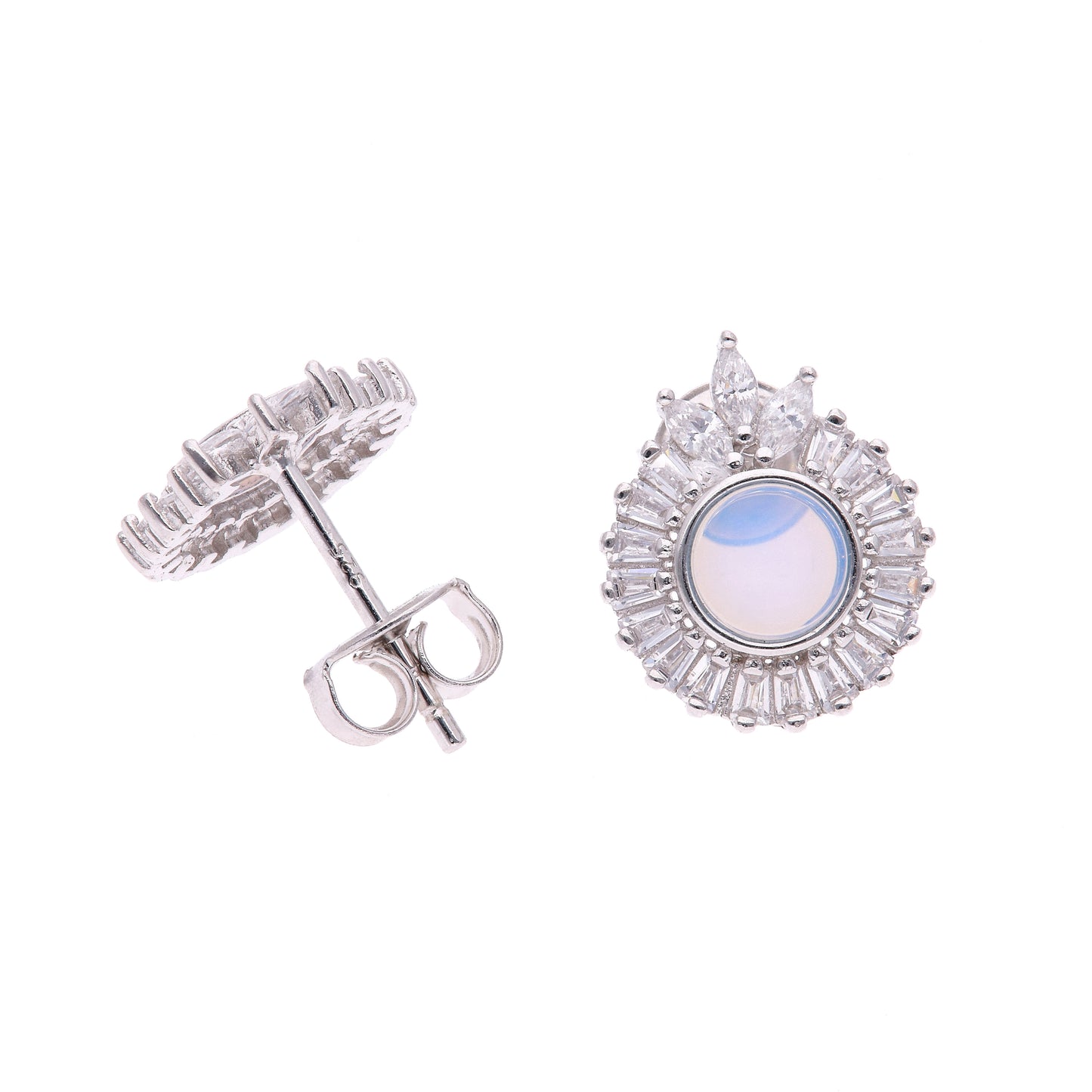 BROQUEL EN PLATA LEY .925, CON RODIO , ZIRCONIA AAA BLANCO Y OPALO AZUL