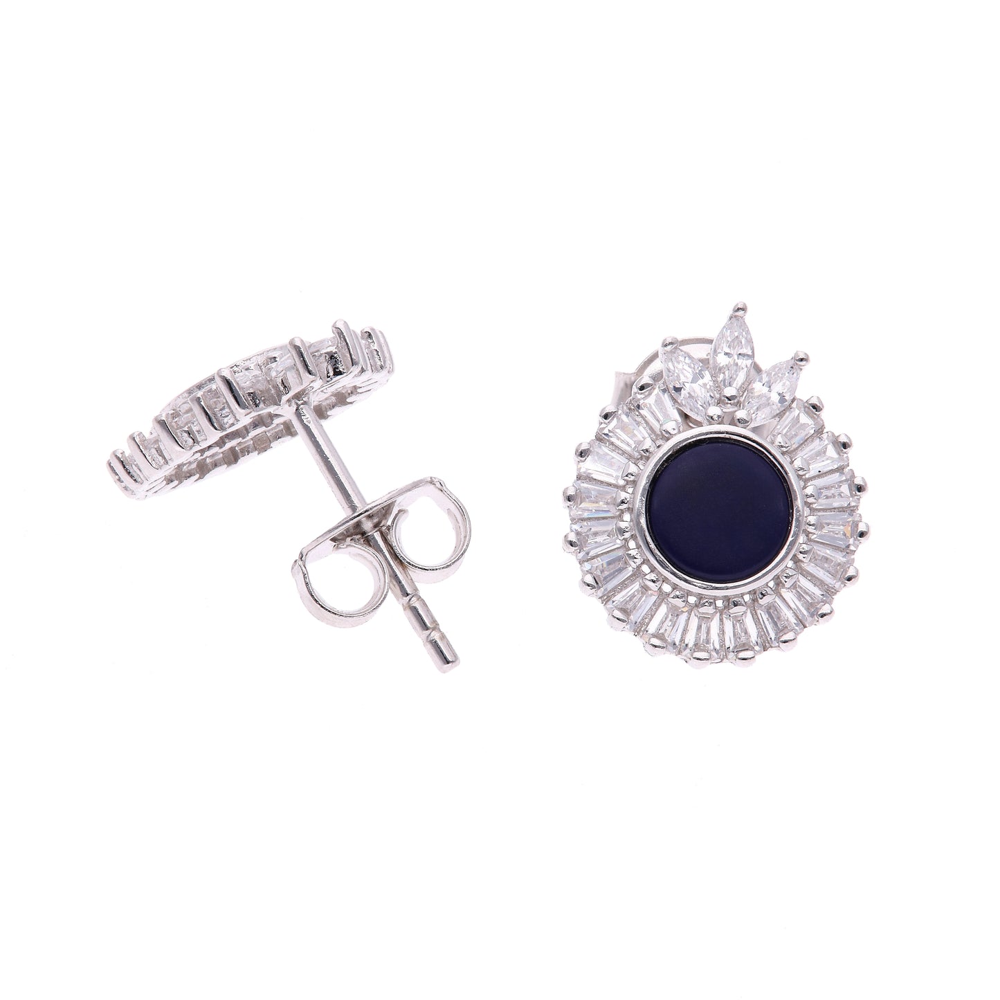 BROQUEL EN PLATA LEY .925, CON RODIO , ZIRCONIA AAA BLANCO Y LAPISLAZULI