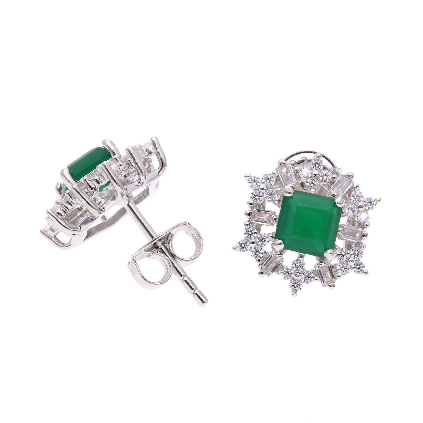 BROQUEL EN PLATA LEY .925, CON RODIO , ZIRCONIA AAA VERDE ESMERALDA Y BLANCO