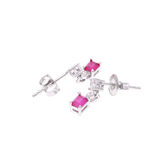 ARETES EN PLATA LEY .925, CON RODIO , ZIRCONIA AAA ROJO RUBI Y BLANCO