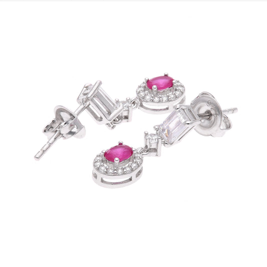 Aretes Plata Ley 925 con Rodio y Zirconia AAA Color Rojo Rubí y Blanco