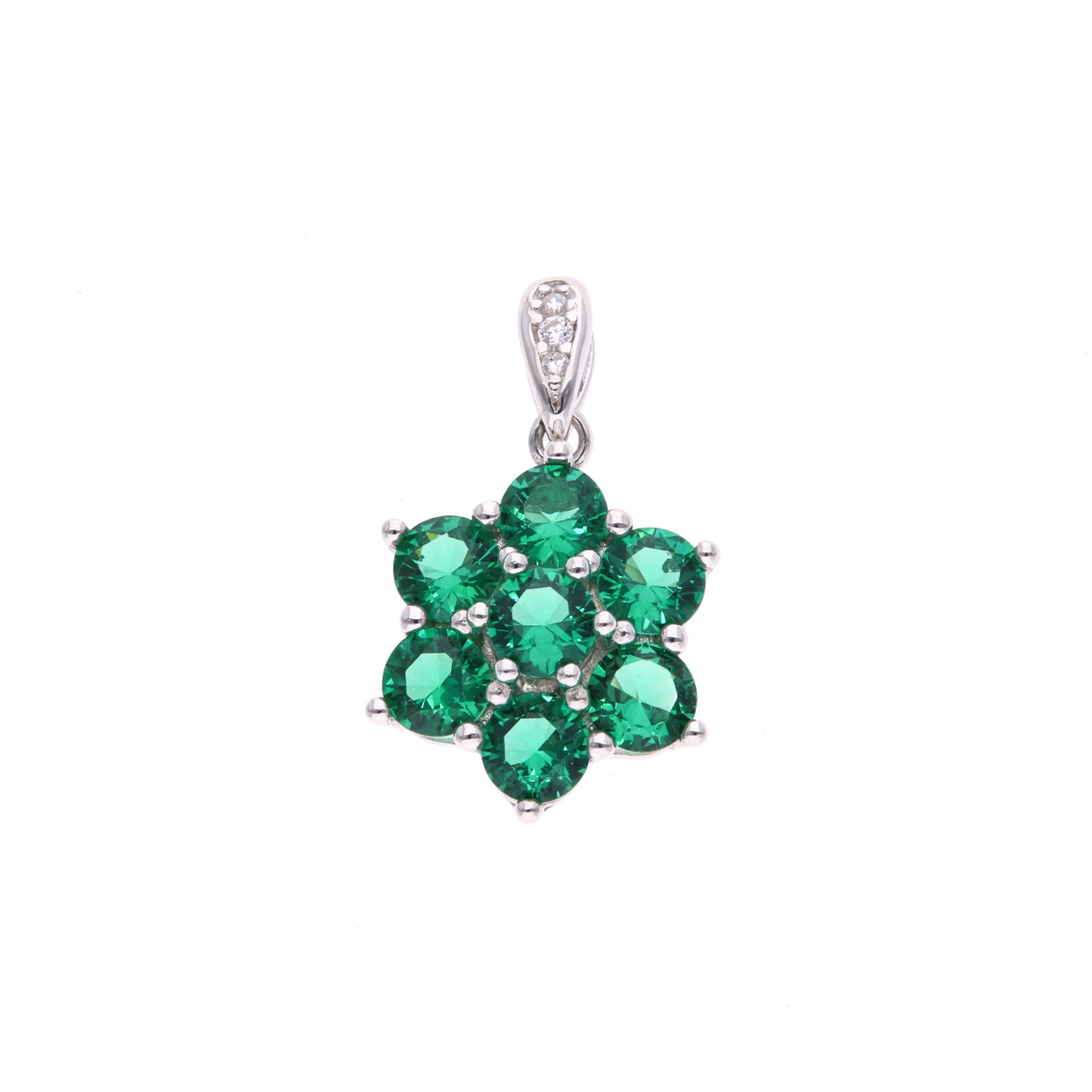 DIJE EN PLATA LEY .925, CON RODIO AAA , TOPACIO VERDE EN FORMA DE FLOR