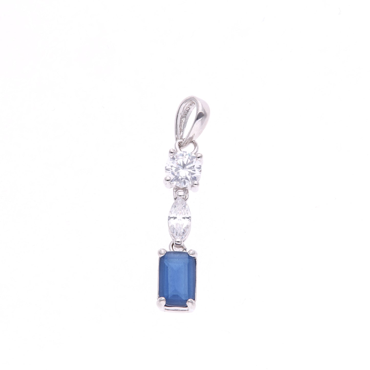 DIJE EN PLATA LEY .925, CON RODIO , ZIRCONIA AAA AZUL ZAFIRO Y BLANCO , EN FORMA DE FLOR