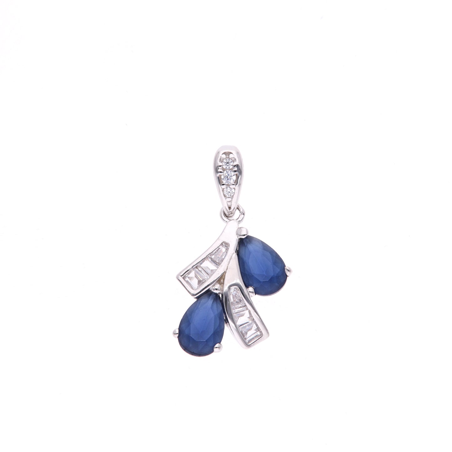 DIJE EN PLATA LEY .925, CON RODIO , ZIRCONIA AAA AZUL ZAFIRO Y BLANCO , EN FORMA DE FLOR