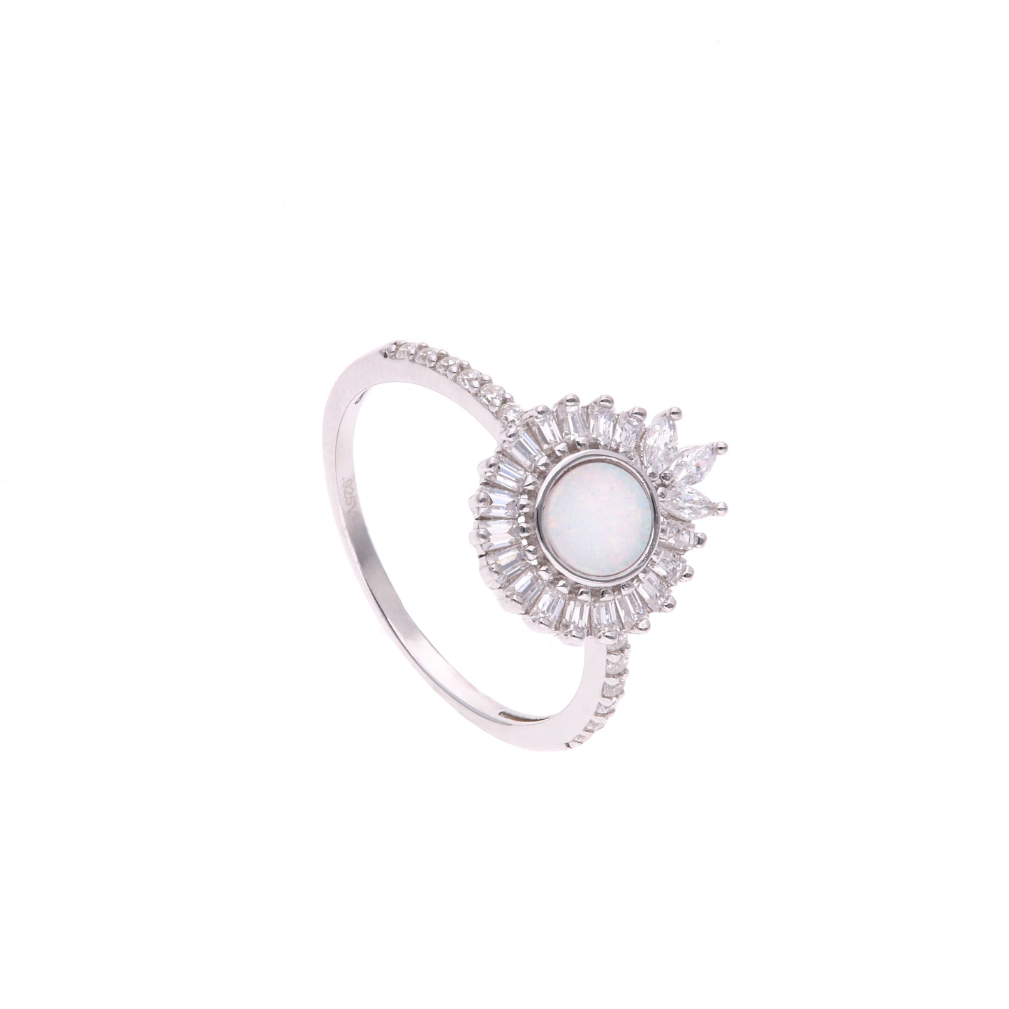 ANILLO EN PLATA LEY .925, CON RODIO , ZIRCONIA AAA BLANCO Y OPALO BLANCO